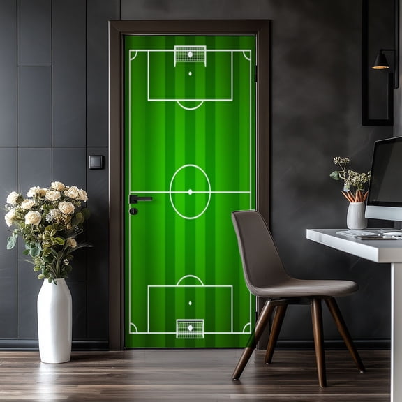 Door Stickers Peel and Stick Door Mural green soccer field football field gridiron area game Removable Wallpaper 30.3''x78.7'' Self-Adhesive Mural for Kitchen Living Room Bedroom Decor