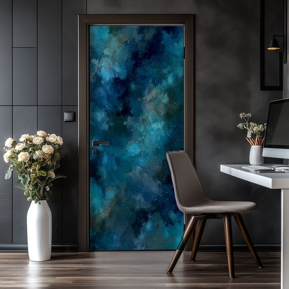 Door Stickers Peel and Stick Door Mural navy blue ink watercolor stains Removable Wallpaper 30.3''x78.7'' Self-Adhesive Mural for Kitchen Living Room Bedroom Decor