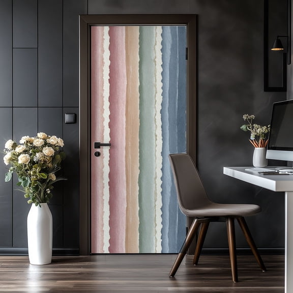 Door Stickers Peel and Stick Door Mural striped pink girly stripe Removable Wallpaper 30.3''x78.7'' Self-Adhesive Mural for Kitchen Living Room Bedroom Decor
