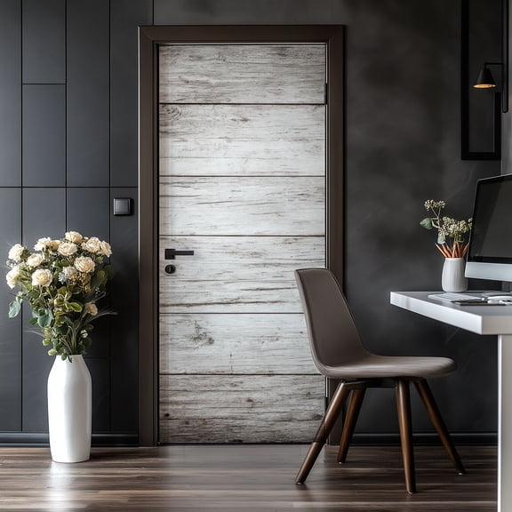 Door Stickers Peel and Stick Door Mural white wood rustic farmhouse Removable Wallpaper 30.3''x78.7'' Self-Adhesive Mural for Kitchen Living Room Bedroom Decor