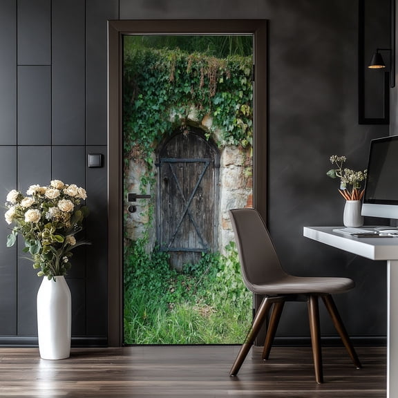 Door Stickers Peel and Stick Door Mural wine cellar Grass Green Removable Wallpaper 30.3''x78.7'' Self-Adhesive Mural for Kitchen Living Room Bedroom Decor