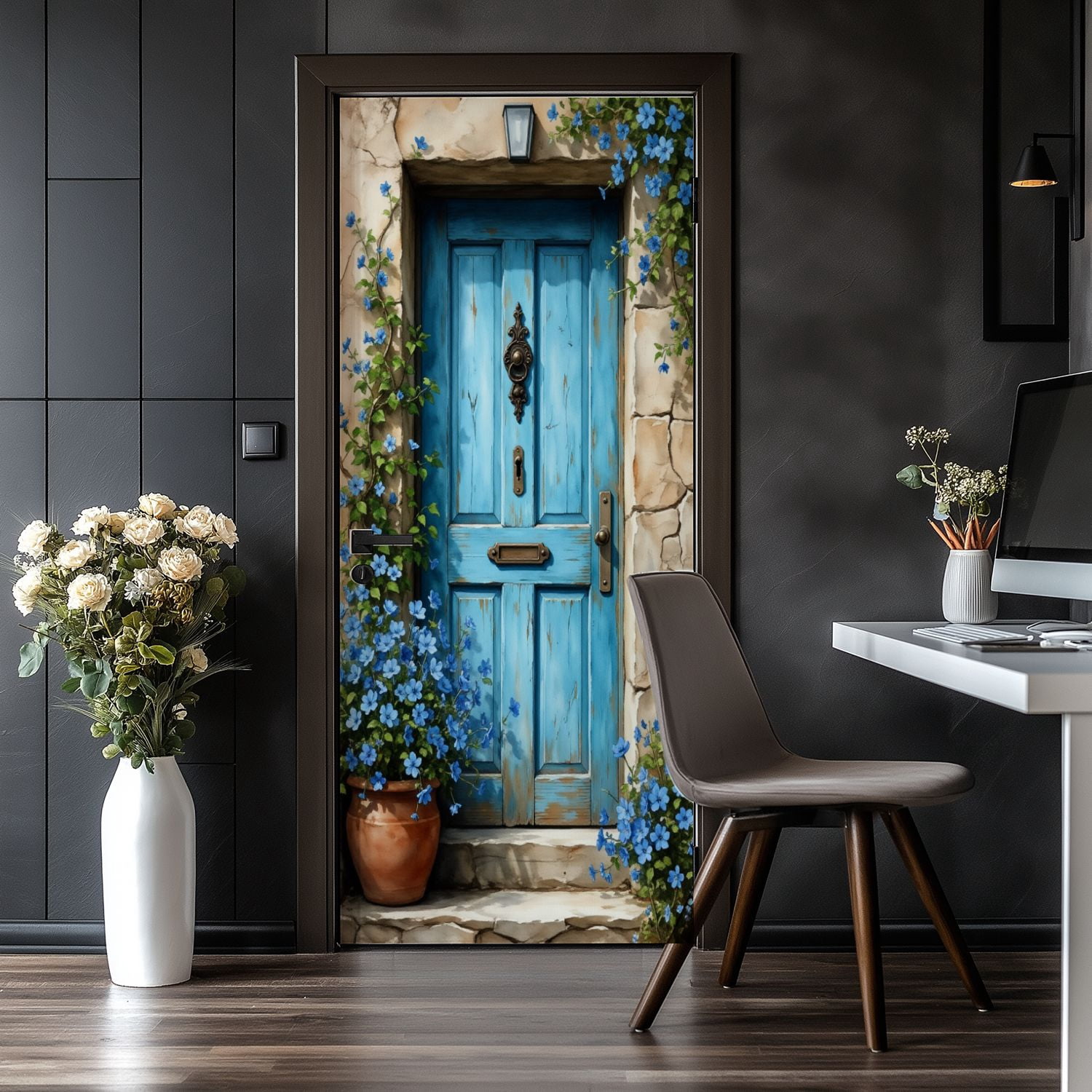 Door Stickers Peel and Stick Door Mural Blue Rustic Wooden Doors ...