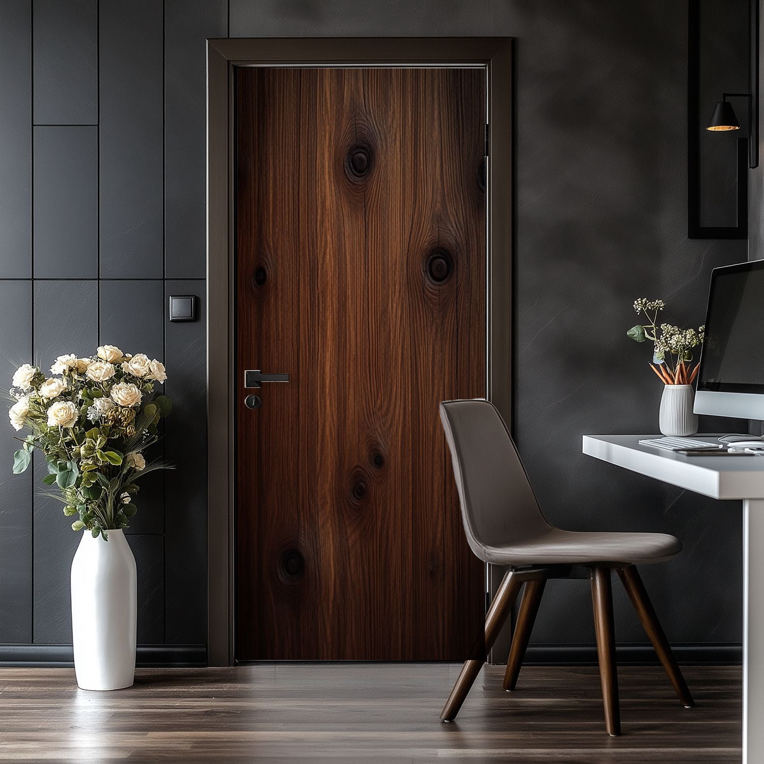 Door Stickers Peel and Stick Door Mural Dark Brown Wood Plank Vintage Knots Rustic Natural Removable Wallpaper 30.3''x78.7'' Self-Adhesive Mural for Kitchen Living Room Bedroom Decor
