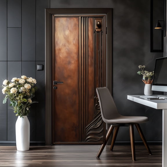 Door Stickers Peel and Stick&nbsp;Door Mural Elegant Copper Intricate Metallic Industrial Rustic Removable Wallpaper 30.3''x78.7'' Self-Adhesive Mural for Kitchen&nbsp;Living Room&nbsp;Bedroom Decor