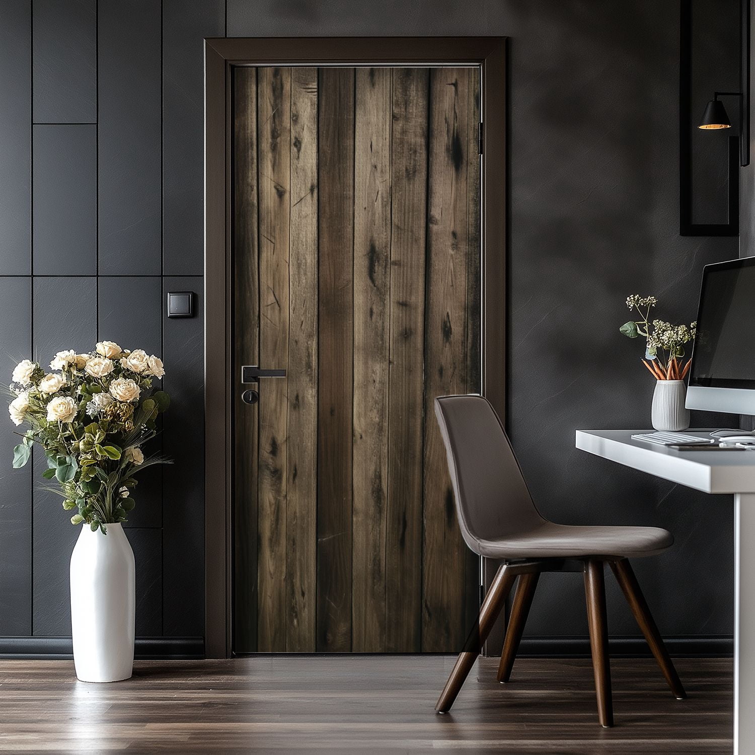 Door Stickers Peel and Stick Door Mural Rustic Wooden Wall Panels Natural Vintage Warm Removable Wallpaper 30.3''x78.7'' Self-Adhesive Mural for Kitchen Living Room Bedroom Decor