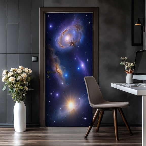Door Stickers Peel and Stick Door Mural Spiral Galaxy Nebulae Deep Space Glowing Outer Removable Wallpaper 30.3''x78.7'' Self-Adhesive Mural for Kitchen Living Room Bedroom Decor