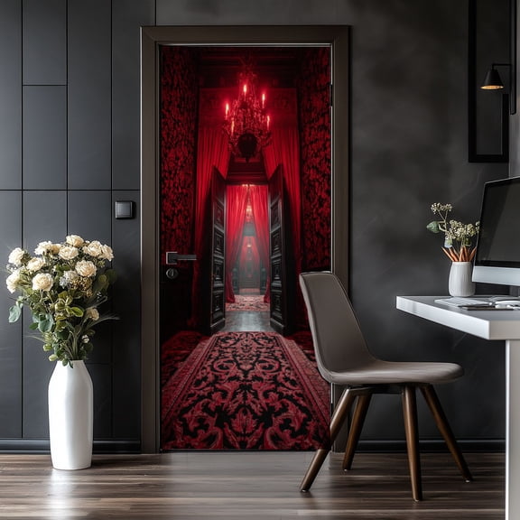 Door Stickers Peel and Stick Door Mural Gothic Throne Room Marble Floors Removable Wallpaper 30.3''x78.7'' Self-Adhesive Door Decor for Bedroom