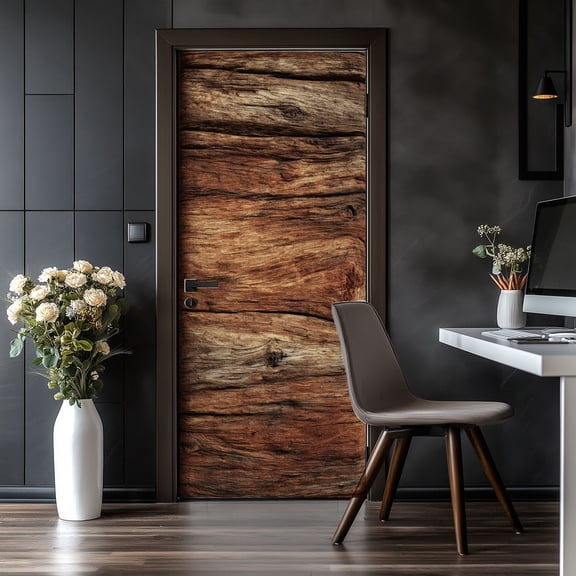 Door Stickers Peel and Stick Door Mural Grunge brown Removable Wallpaper 30.3''x78.7'' Self-Adhesive Mural for Kitchen Living Room Bedroom Decor