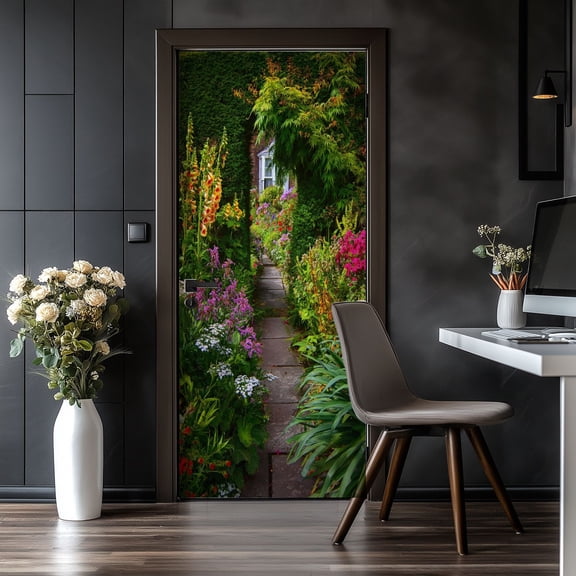 Door Stickers Peel and Stick Door Mural Secret Garden Removable Wallpaper 30.3''x78.7'' Self-Adhesive Mural for Kitchen Living Room Bedroom Decor