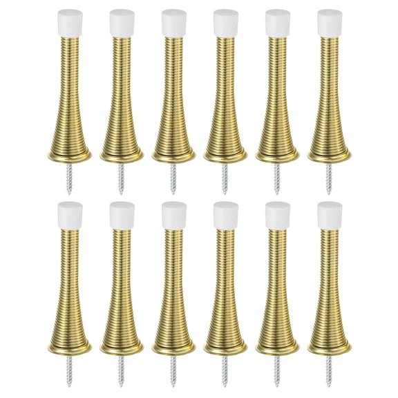Door Stop, 12Pcs 3-1/4 - Spring Steel Door Stopper with 12 Screws, Door Stoppers with Rubber Bumper Tips (Gold)
