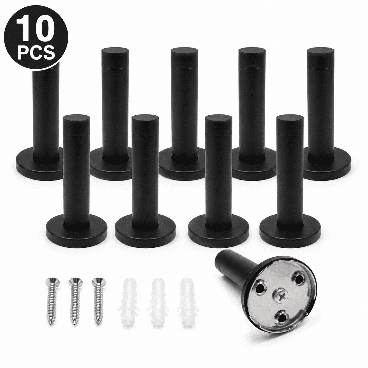 Door Stop 3.5“ Heavy Duty 304 Stainless Steel Door Stopper with Rubber Tips Bumper Wall Mounted Door Holder Protection Black 10 Pcs