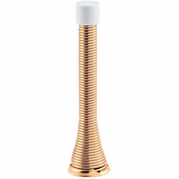 Door Stop, 4 in. Reach, Spring Steel, Brass Plated, Heavy-Duty, Flexible Wire, Rubber Tip, Baseboard Mount (5-pack)