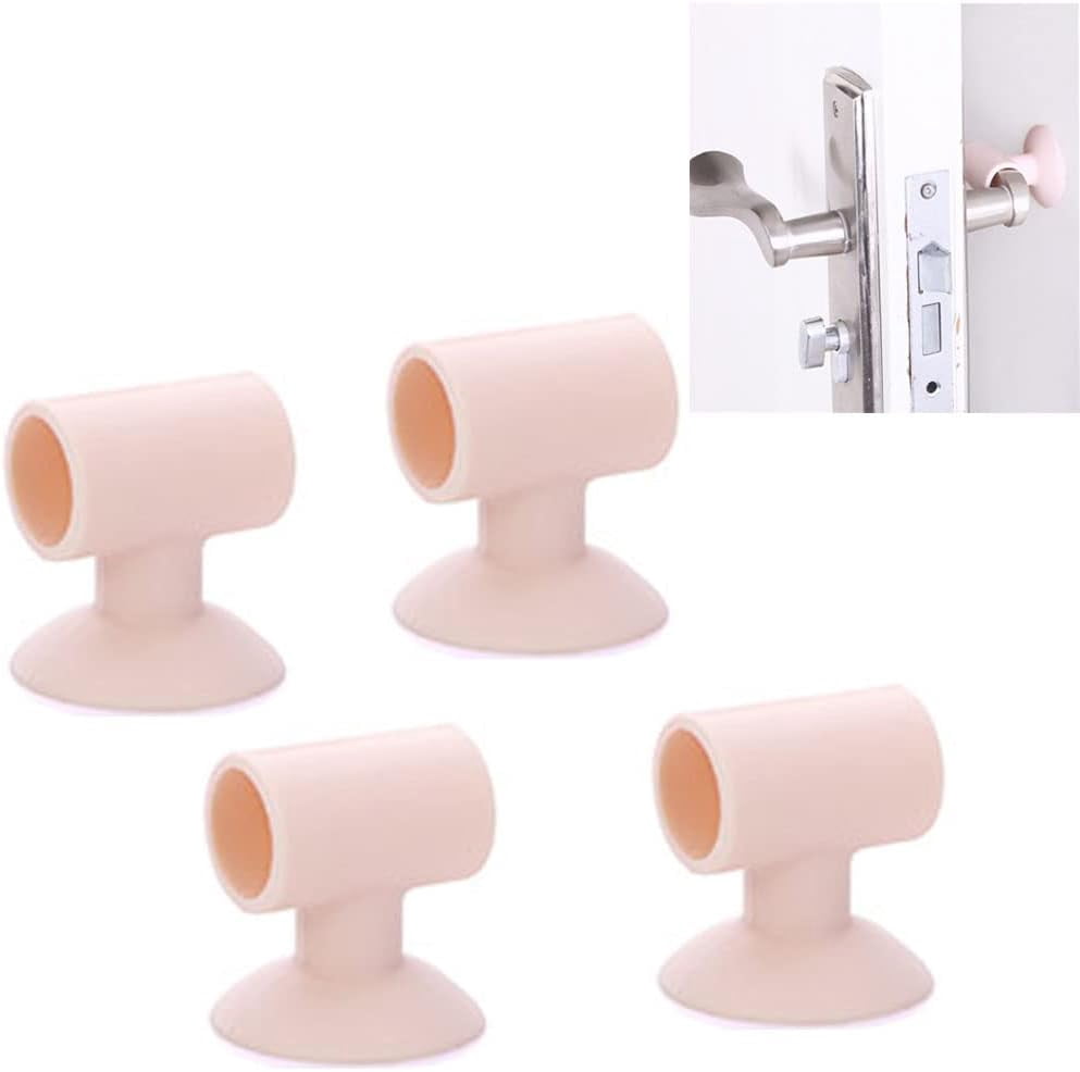 Door Stop Bumper Wall Protector-Silicone Anti-Collision Door Knob Shield,4 Pcs Multicolor Suction Door Knob for Lever Handle Protect Glass from Damage (Brown)