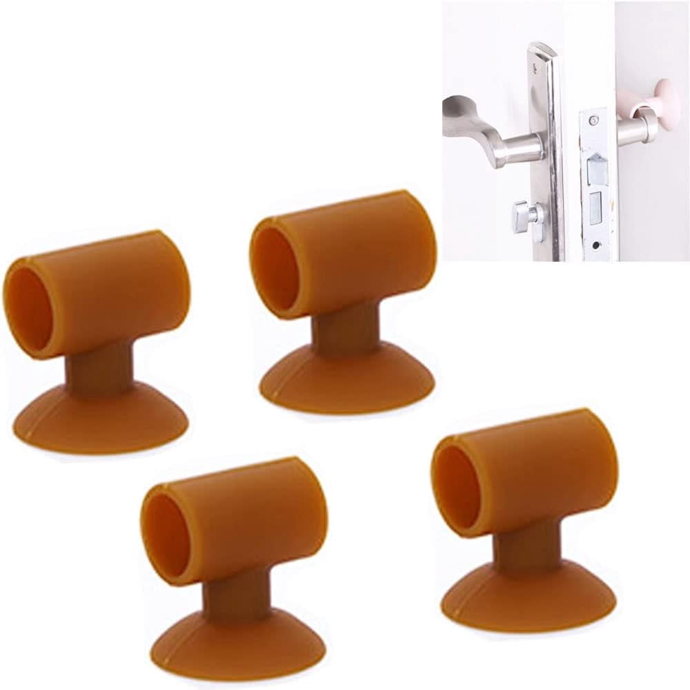 Door Stop Bumper Wall Protector-Silicone Anti-Collision Door Knob Shield,4 Pcs Multicolor Suction Door Knob for Lever Handle Protect Glass from Damage (Brown)