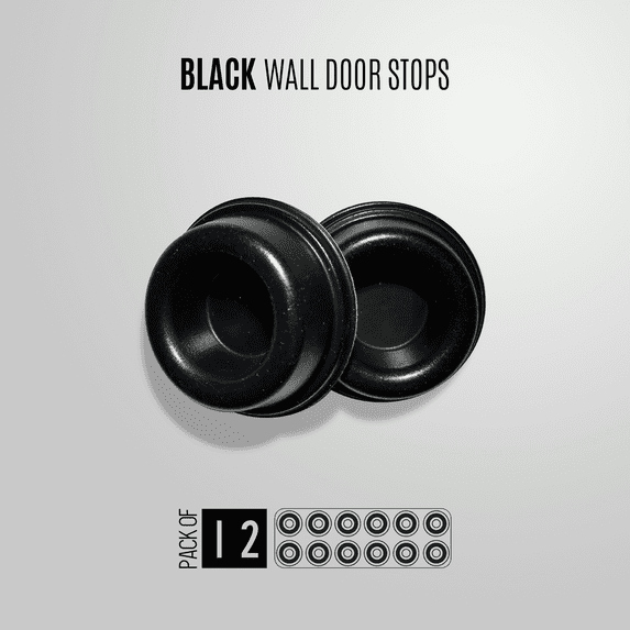 Door Stop Door Knob Bumper & Wall Protector. Sound Dampening Self-Adhesive Door Stop 0.7 inch thick - 1.8 inch diameter (Black, 12)