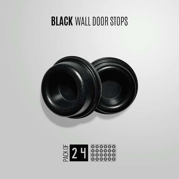 Door Stop Door Knob Bumper & Wall Protector. Sound Dampening Self-Adhesive Door Stop 0.7 inch thick - 1.8 inch diameter (Black, 24)