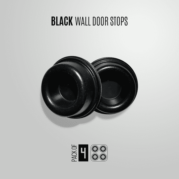 Door Stop Door Knob Bumper & Wall Protector. Sound Dampening Self-Adhesive Door Stop 0.7 inch thick - 1.8 inch diameter (Black 4 Pack)