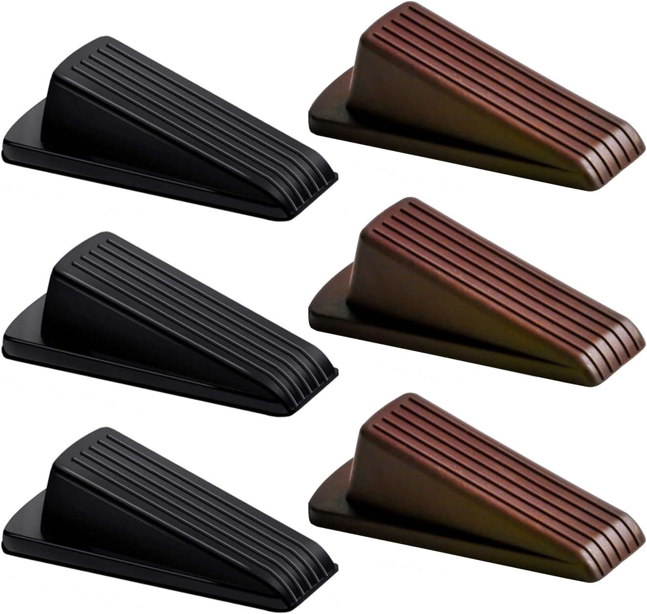 Door Stop, Door Stopper, Door Wedge, 6 Pack Rubber Door Stopper, Rubber Door Stops for Bottom of Door, Works on All Floor Types (Black Brown)