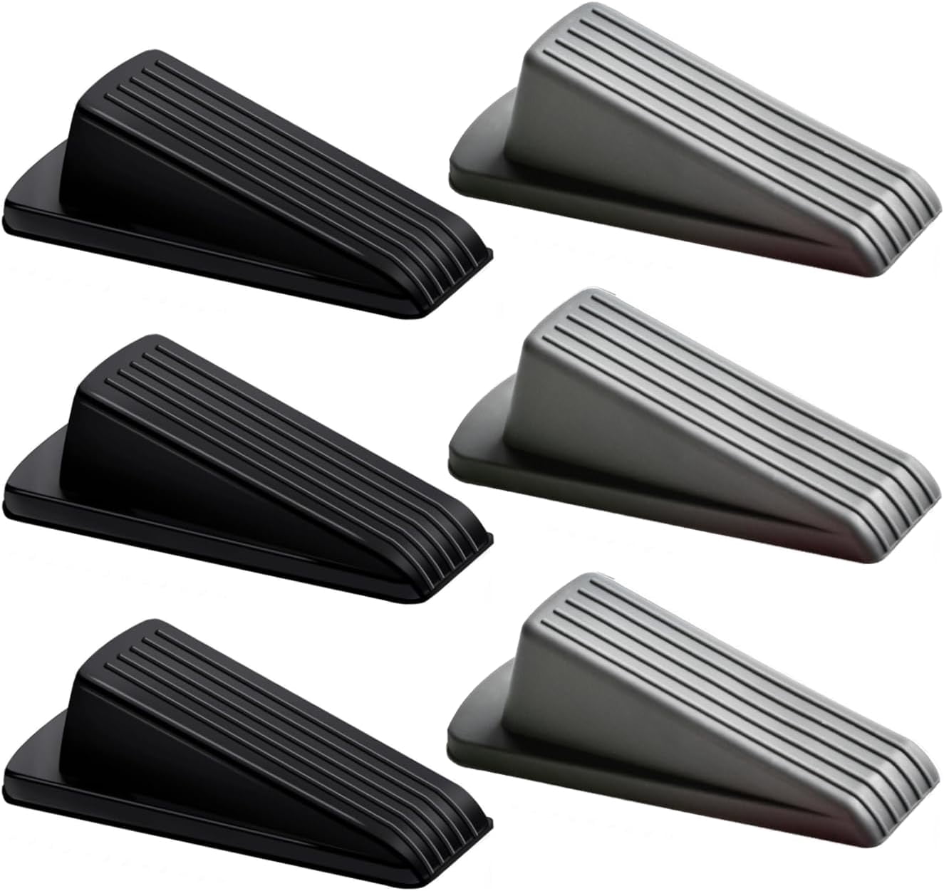 Door Stop, Door Stopper, Door Wedge, 6 Pack Rubber Door Stopper, Rubber Door Stops for Bottom of Door, Works on All Floor Types (Black Grey)