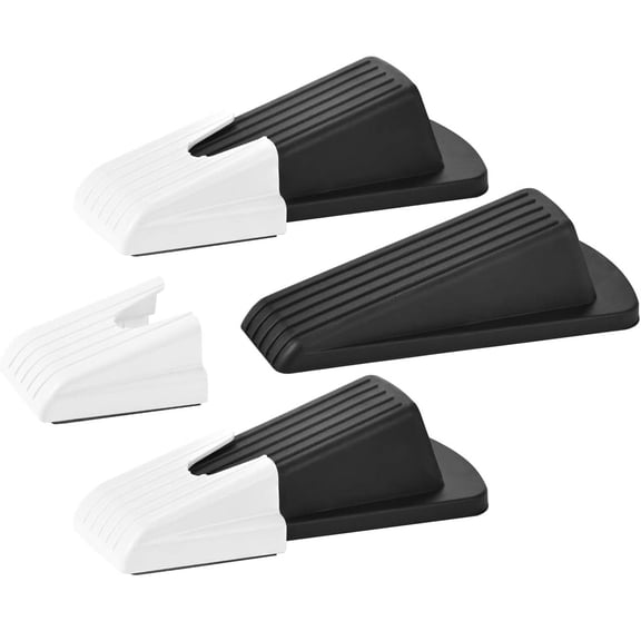 Door Stop, Door Stopper, Doorstopper, Rubber, Sturdy Non Slip, Stackable, Works on All Floor Type, with Self-Adhesive Storage Bracket (Black)