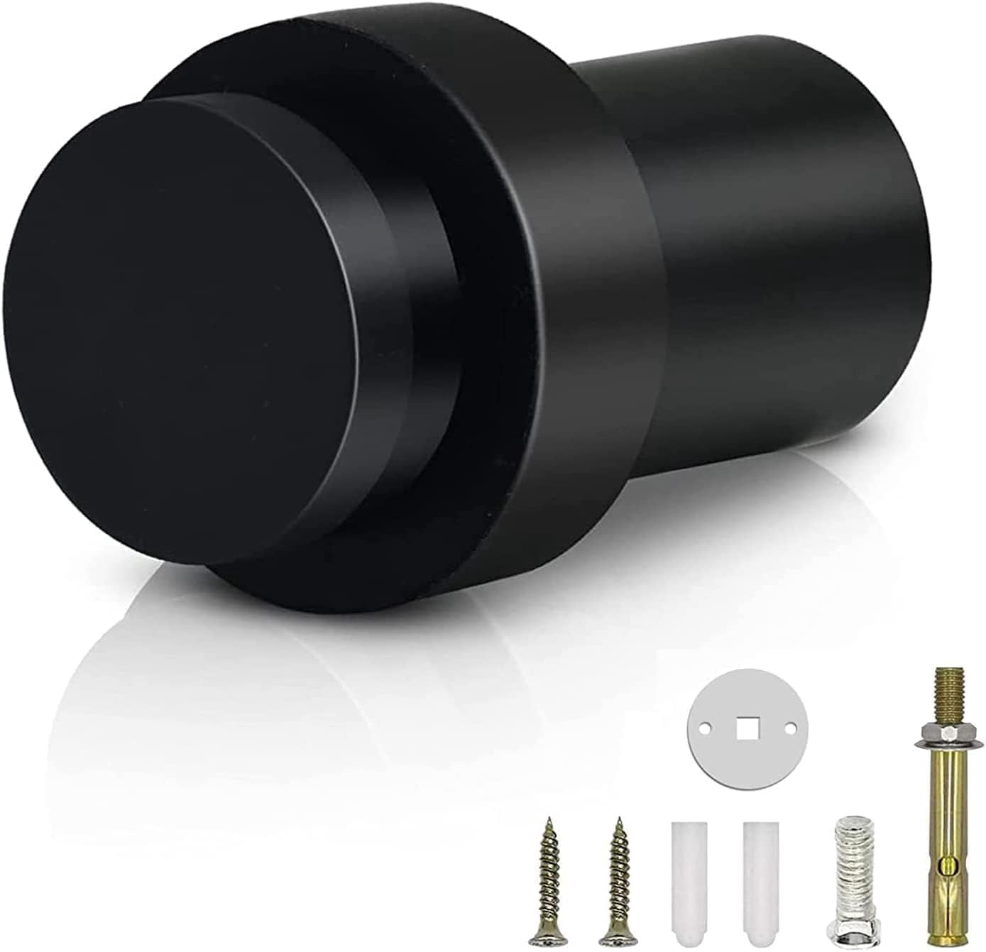 Door Stop, Floor Door Stopper Black for Bottom of Door, 2 Inch(50mm) Heavy Duty Commercial Cylindrical Modern Doorstop with Rubber Bumper, Wall Protector