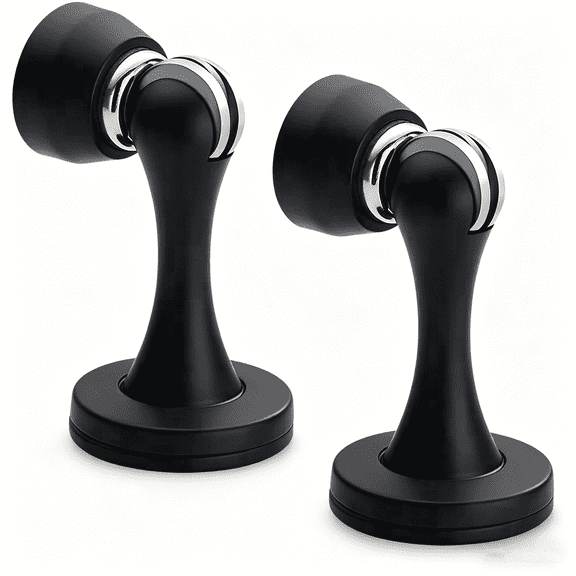 KOLAKO Door Stoppers, Magnetic Door Stops, Magnetic Door Holder Doorstops Catch Wall Protector Keep Door Open, Black, 2 Pack
