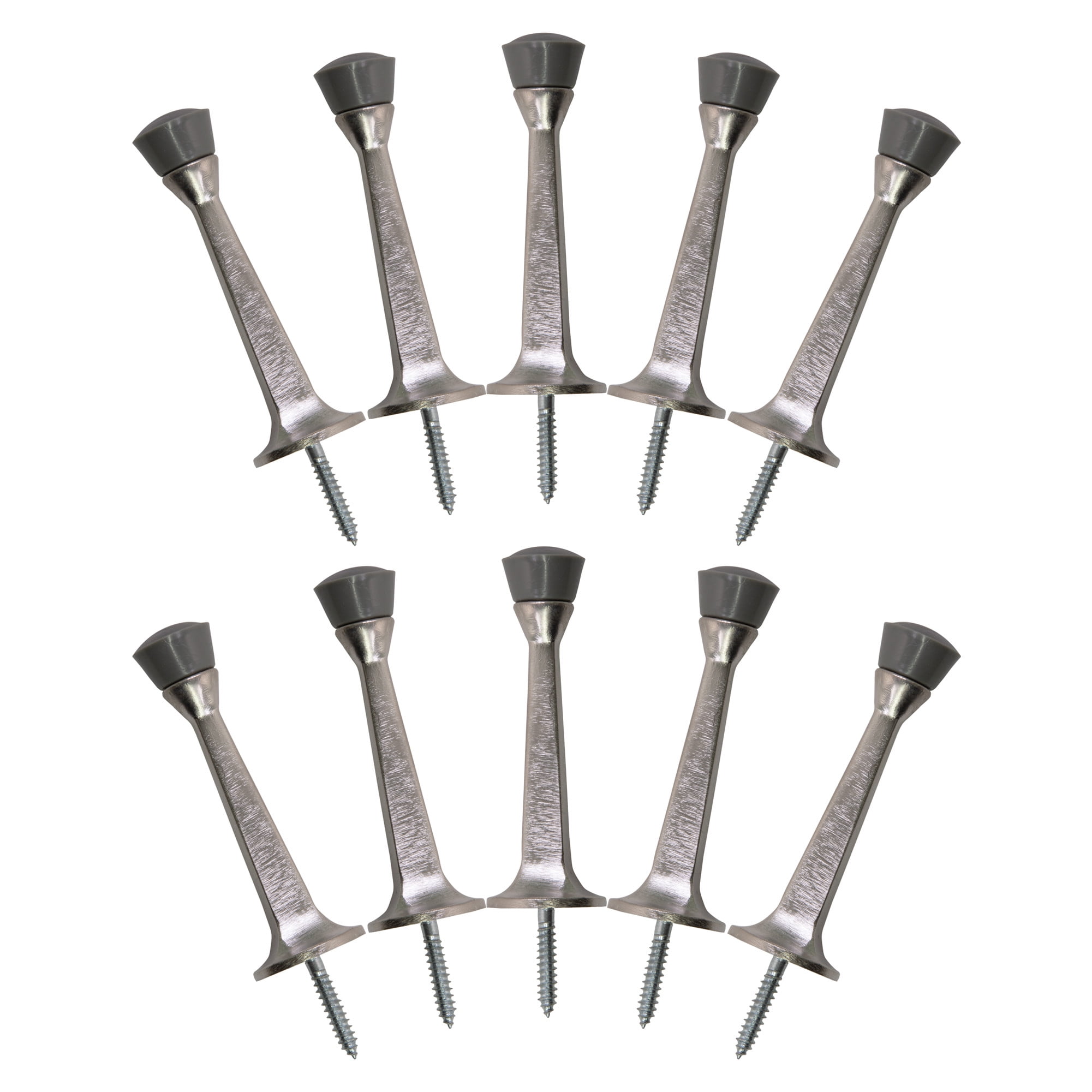 Design House 10-Pack Solid Steel Door Stops with Soft Rubber Tip, Satin Nickel