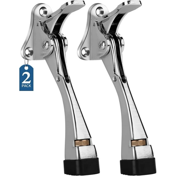 Door Stopper, 1/2/4 Packs Kickdown Door Stop with One Touch Adjustable Height and Rubber Tip, Door Stops (4 inch x 2 Pack, Chrome)