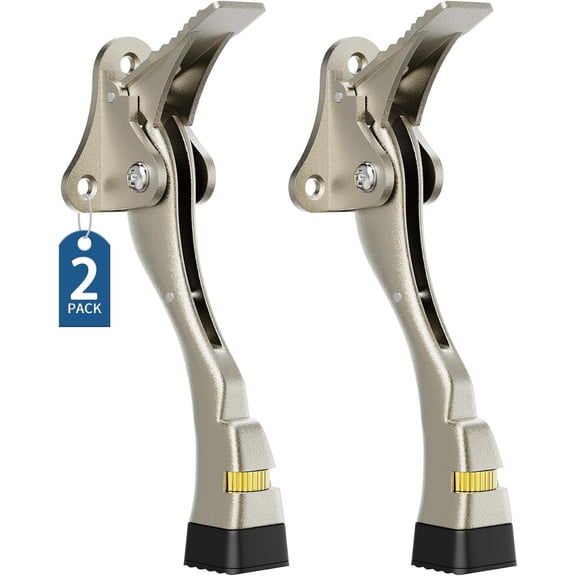 Door Stopper, 2 Pack Kickdown Door Stop for Bottom of Door, Adjustable Height and Rubber Tip 4 Inches, Heavy Duty Door Stops, Kickdown Doorstopper, Door Holder, Satin Nickel