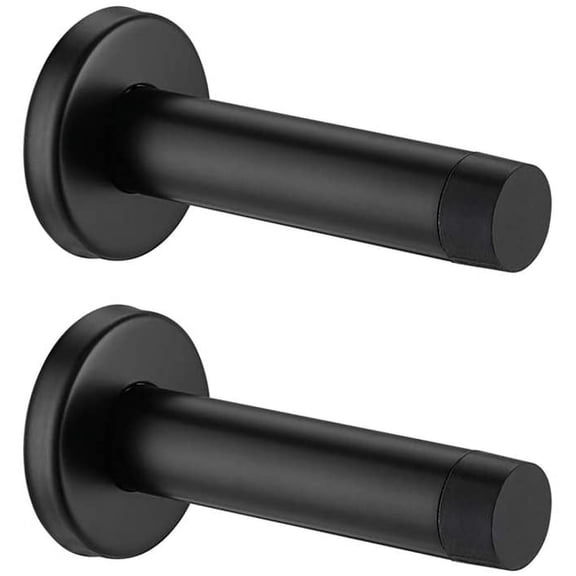 Door Stopper Black, 304 Stainless Steel Thicken 1mm Sound Dampening Door Stop Bumper Wall Protetor 2 Pack, Matte Black