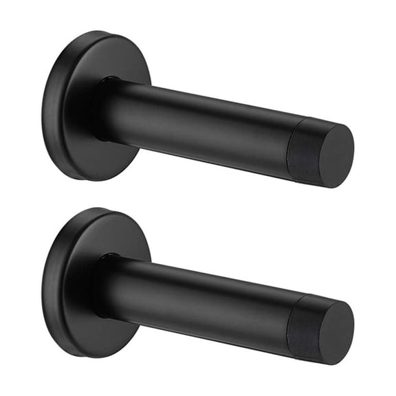 Door Stopper Black, 304 Stainless Steel Thicken 1mm Sound Dampening Door Stop Bumper Wall Protetor 2 Pack, Matte Black