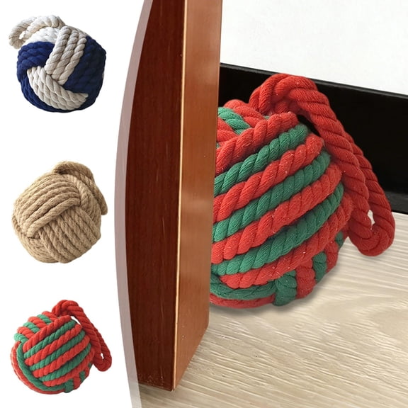 Door Stopper,Round Cotton Linen Rope Woven Door Stop with Heavy Weight,Crashproof Silent Windproof Door Stopper,Decorative Stopper for Home Restaurant Bar Use(Blue)