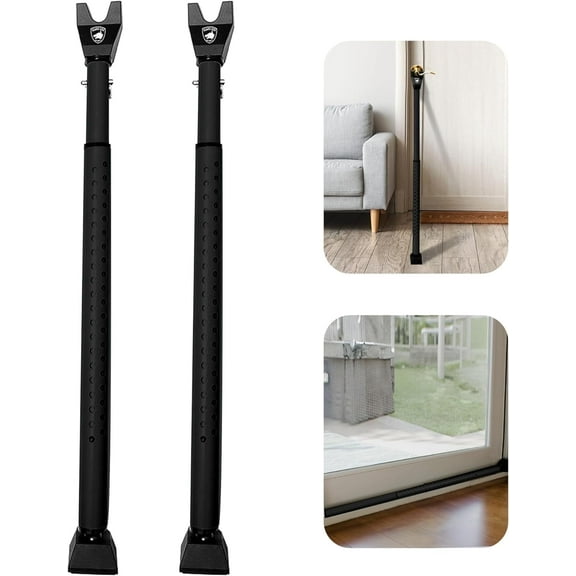 Door Stopper Security Bar, 2-in-1 Adjustable Door Steel Jammer, 300 lbs of Force, by Guard Dog Security, 2 pack Black