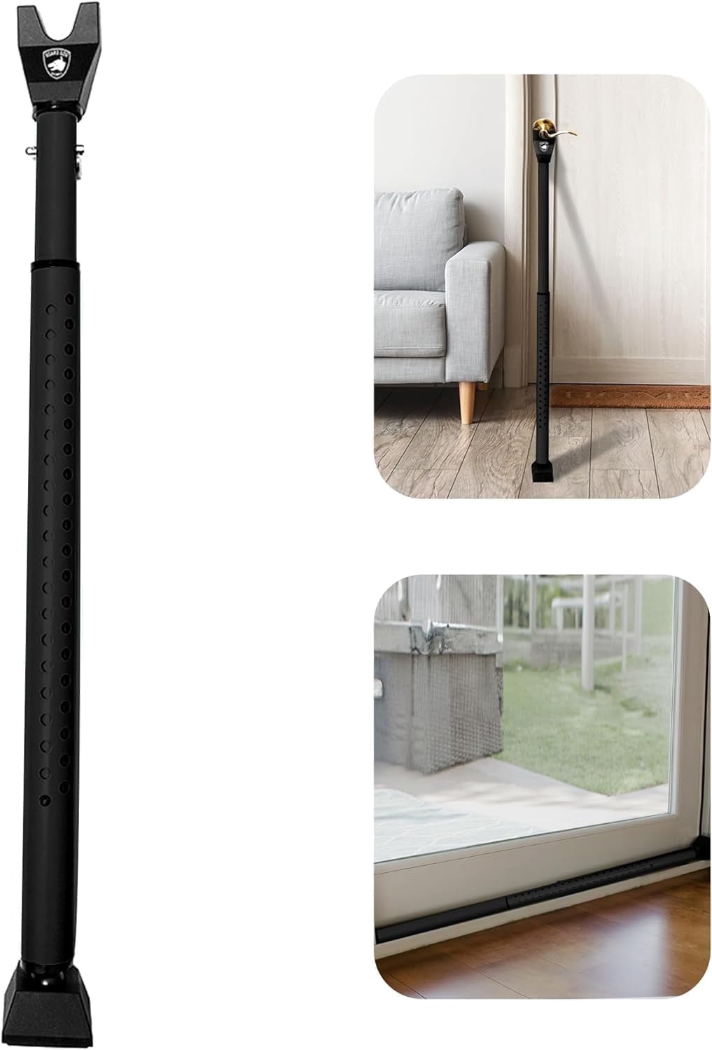 Door Stopper Security Bar, 2-in-1 Adjustable Door Steel Jammer, 300 lbs of Force, by Guard Dog Security, 1 pack Black