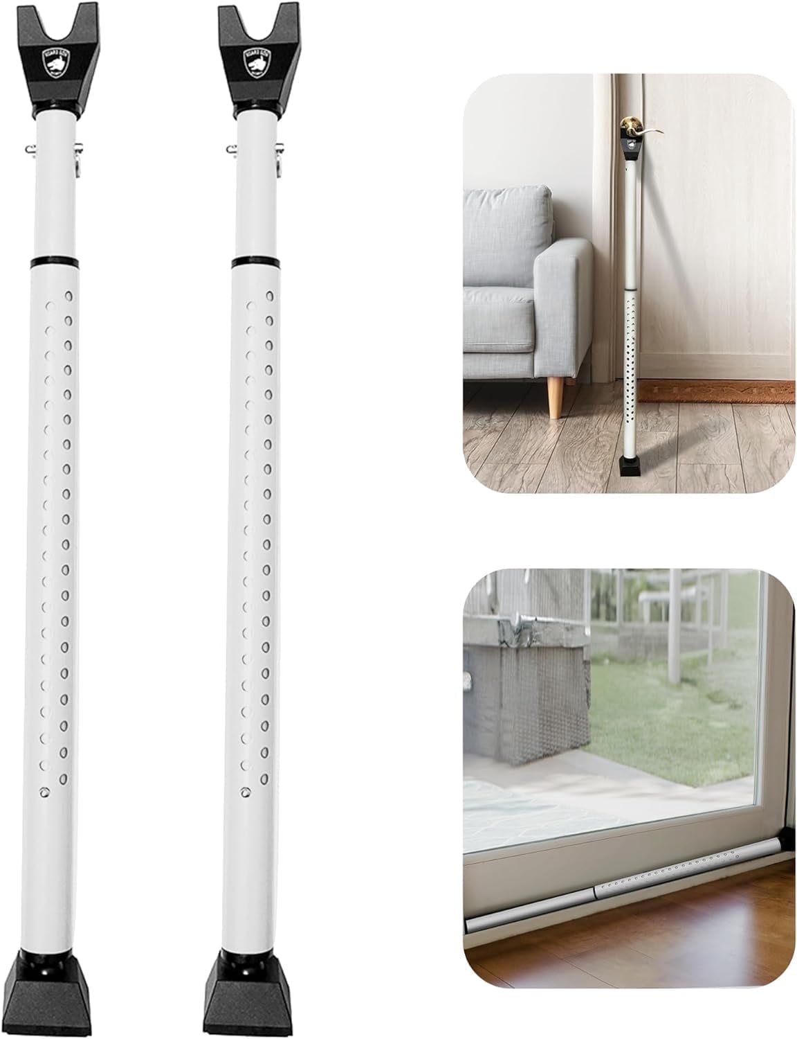 Door Stopper Security Bar, 2-in-1 Adjustable Door Knob Jammer & Sliding Door Bar, 300 lbs of Force, by Guard Dog Security, 2 pack White