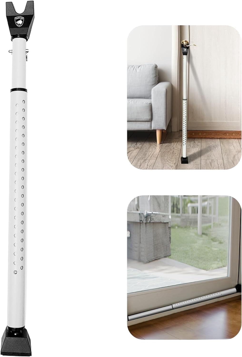 Door Stopper Security Bar, 2-in-1 Adjustable Door Steel Jammer, 300 lbs of Force, by Guard Dog Security, 1 pack White