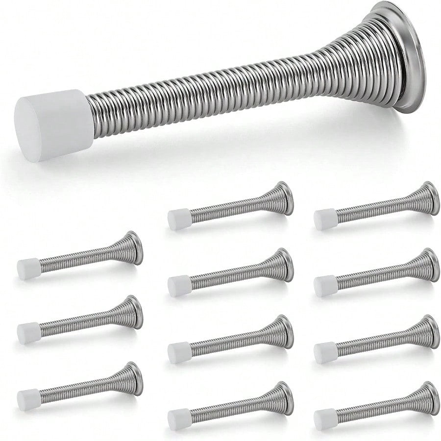 Door Stoppers 12 Pack Spring Door Stops with Rubber Bumper Satin Nickel ...