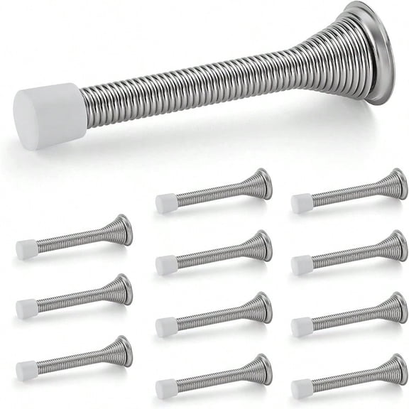 Door Stoppers 12 Pack Spring Door Stops with Rubber Bumper Satin Nickel Door Stoppers for Bottom of Door