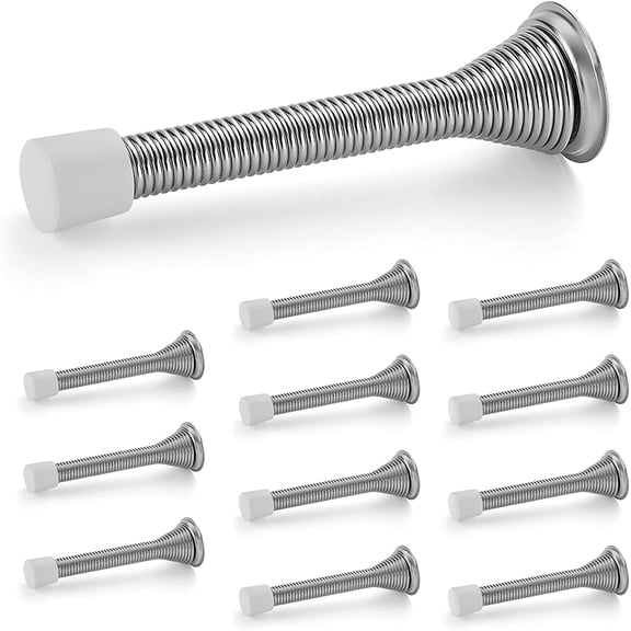 Door Stoppers, 12 Pack Spring Stops with Rubber Bumper, Satin Nickel Stoppers for Bottom of