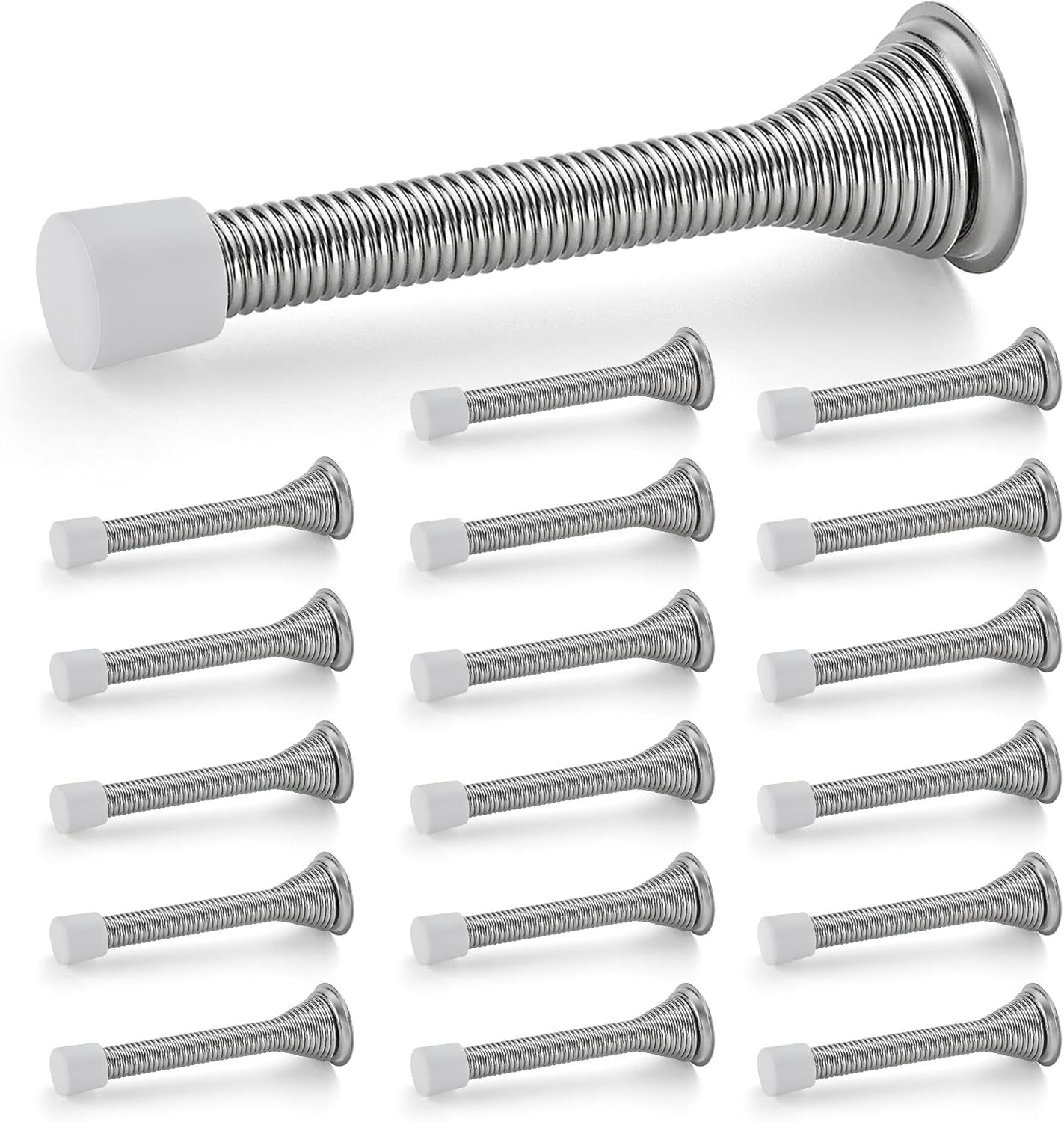 Door Stoppers, 18 Pack Satin Nickel Spring Door Stops with Rubber Bumper, Door Stoppers for Bottom of Door