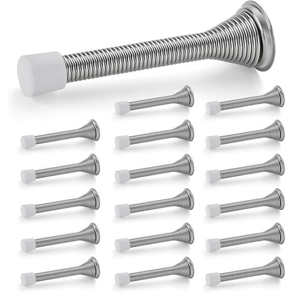 Door Stoppers, 18 Pack Satin Nickel Spring Door Stops with Rubber Bumper, Door Stoppers for Bottom of Door