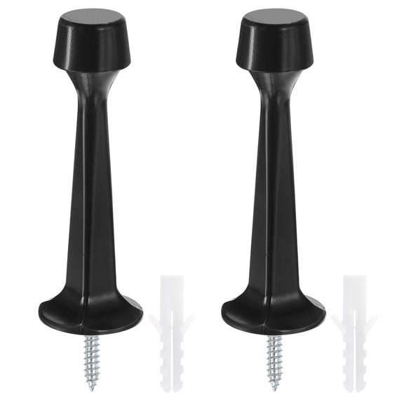 Door Stoppers, 2Pcs - Zinc Alloy Solid Rigid Door Stop with Screws & Expansion Tube with Soft Rubber Tip (Black)