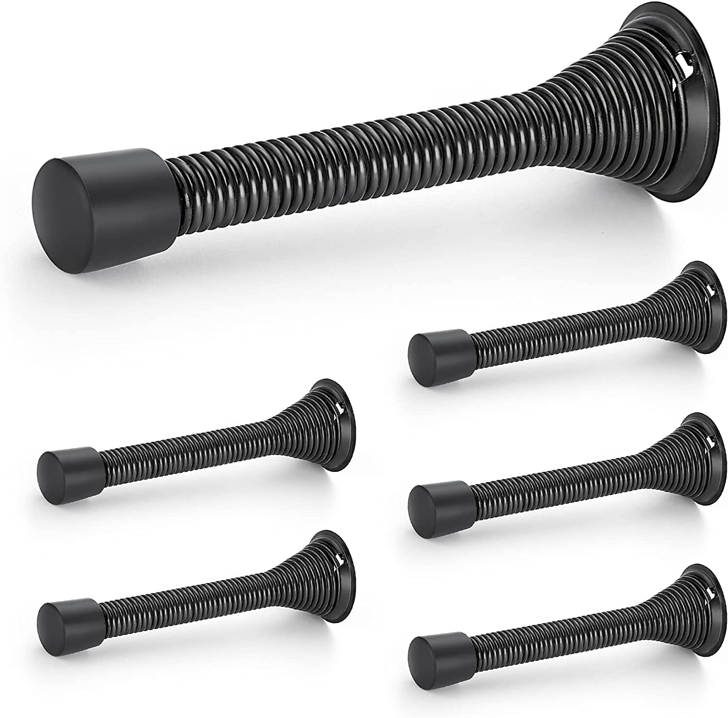 Door Stoppers, 6 Pack Black Spring Door Stops with Rubber Bumper, Door Stoppers for Bottom of Door