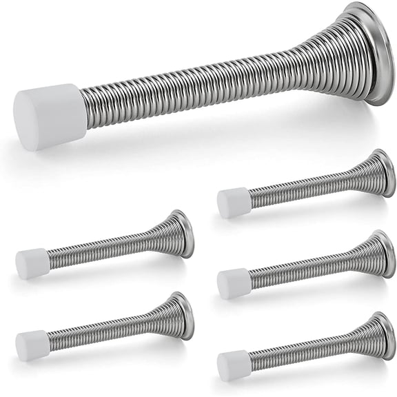 Door Stoppers, 6 Pack Spring Door Stops with Rubber Bumper, Satin Nickel Door Stoppers for Bottom of Door