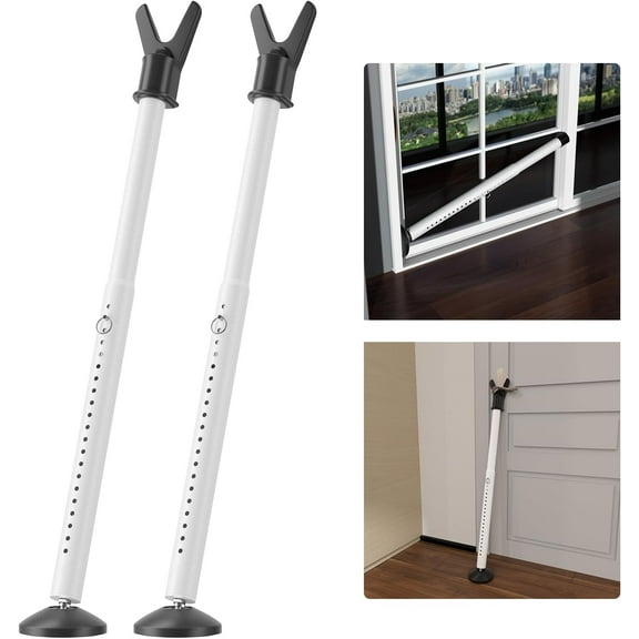 Door Stoppers Security Bar 2 Pack - Heavy Duty Jammer Adjustable Sliding Lock Barricade Bars for Window, Front Door, Patio Apartment, Home, Hotel Room