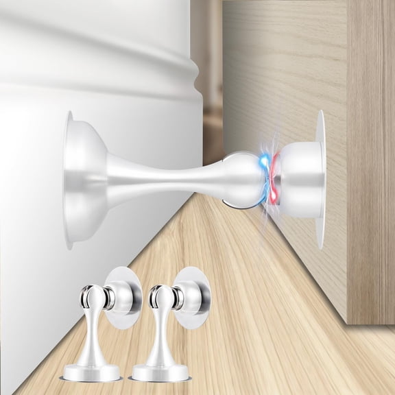 Door Stoppers - Versatile and Durable Stainless Steel Door Stopper with Robust Catch - Door Stopper, Holder & Jam, Ideal for Surfaces (2, White-2 Pack)