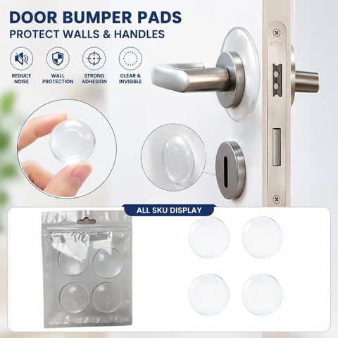 Door Stoppers for Wall, Wall Door Knob Protector, Cabinet Door Bumpers, Furniture Pads Scratch, 4 Pack 1.5 Inch Diameter Clear Silicone Adhesive Wall Protection Pads, Self-Stick
