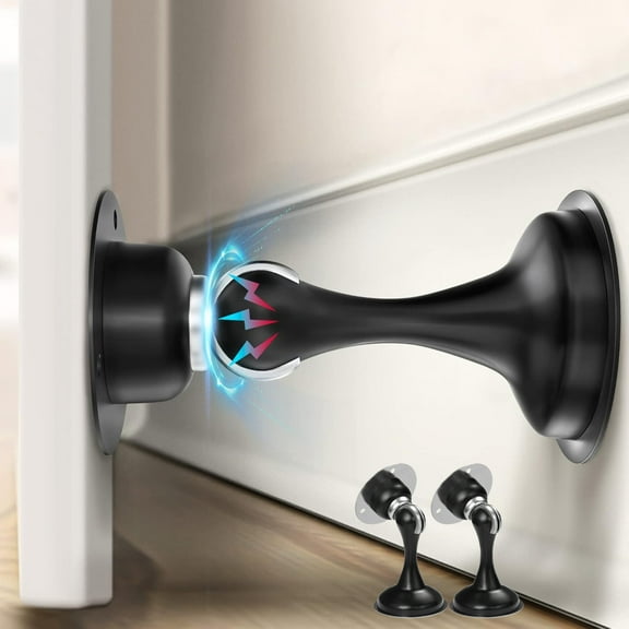 Door Stoppers for Wall, GoXteam Magnetic Door Stop 2 Packs, Stainless Steel Door Holder, Heavy-Duty Doorstop for Floor Mounting (Black- 2 Packs)