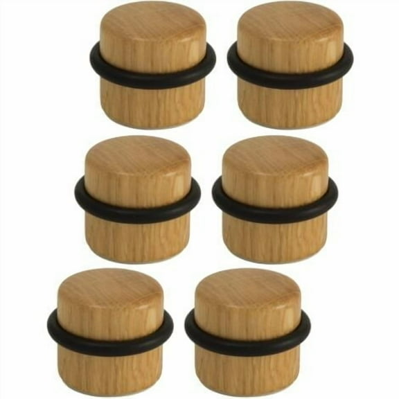 Door Stops - Adhesive Wooden Door Stop for Floor - Doorstops Door and Wall Protection - Pack of 6 units (Oak)