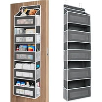 Rolarhola Over The Door Storage - 5 Shelf Behind Door Hanging Organizer with 5 Clear View Pockets, Space Saving Mesh Organizer for Bedroom, Bathroom, Closet, Pantry (Gray)